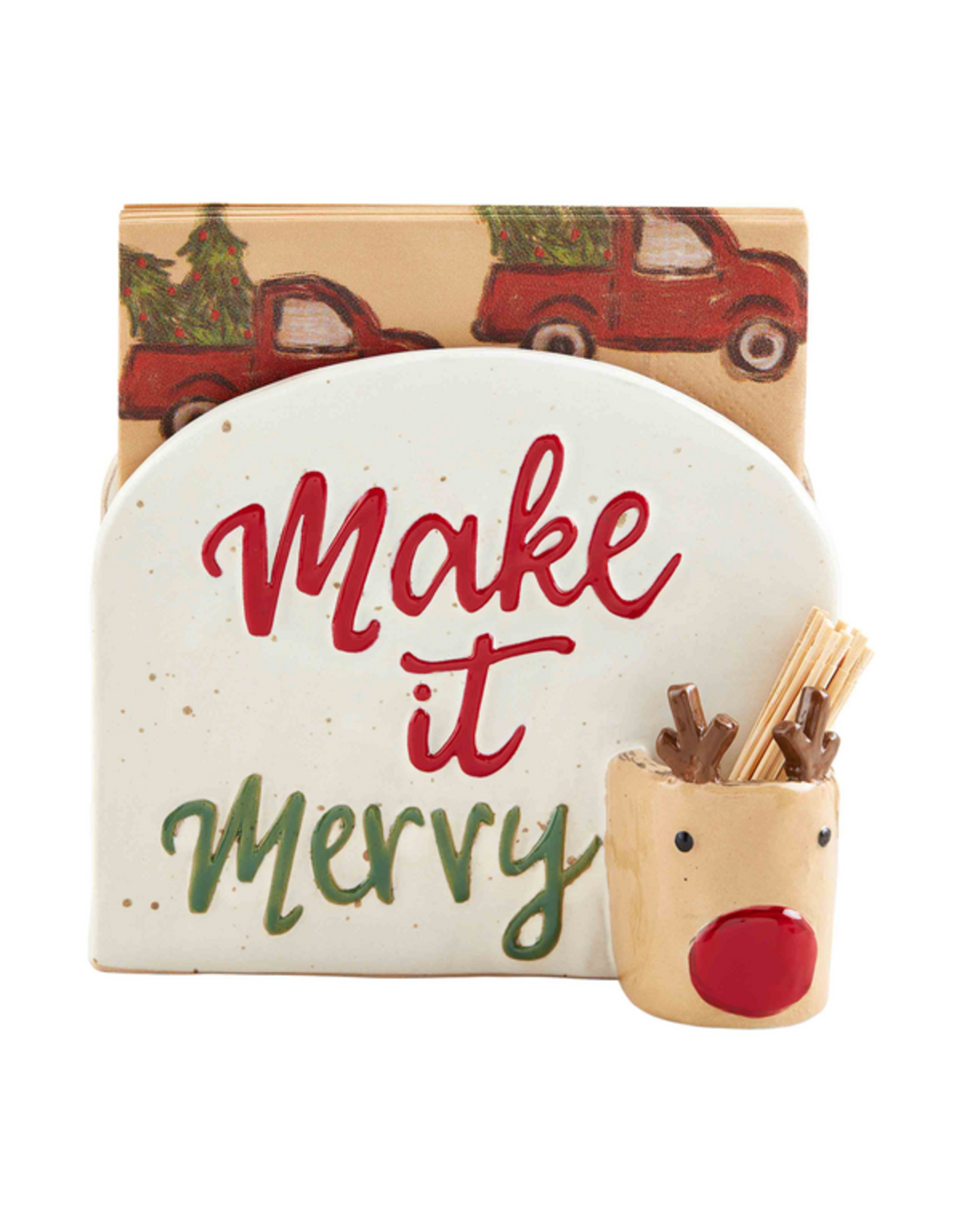 Mud Pie Christmas Napkin Holder Toothpick Holder Caddy Set