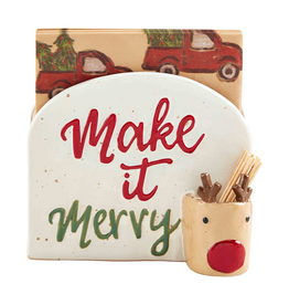 Mud Pie Christmas Napkin Holder Toothpick Holder Caddy Set