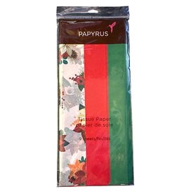 PAPYRUS® Christmas Tissue Paper 9 Sheets Trio | Floral Foliage W Red Green