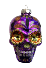 Christopher Radko Shiny Brite Blown Glass Halloween Purple Skull Ornament