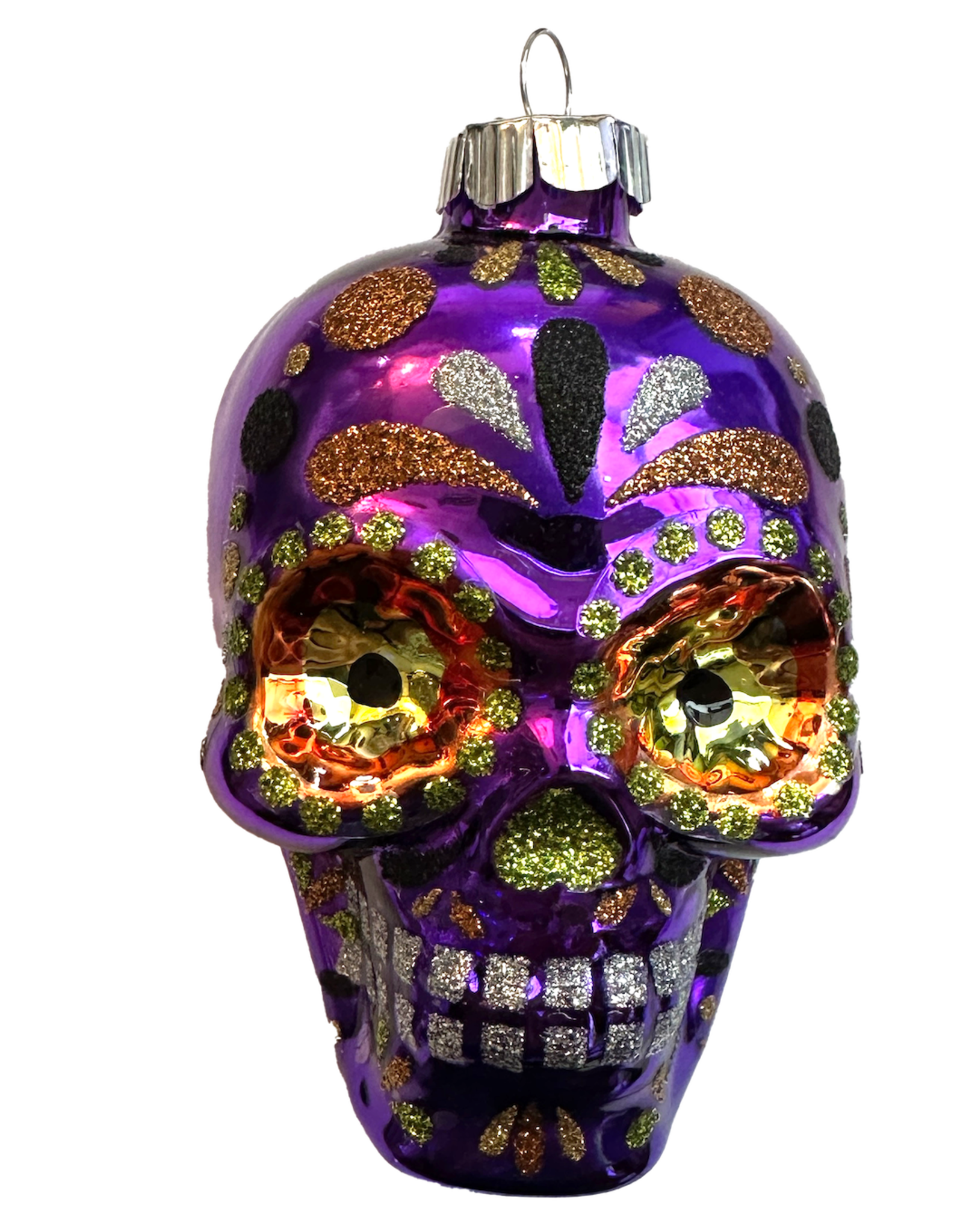 Christopher Radko Shiny Brite Blown Glass Halloween Purple Skull Ornament