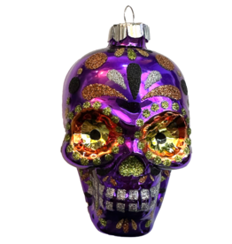 Christopher Radko Shiny Brite Blown Glass Halloween Purple Skull Ornament