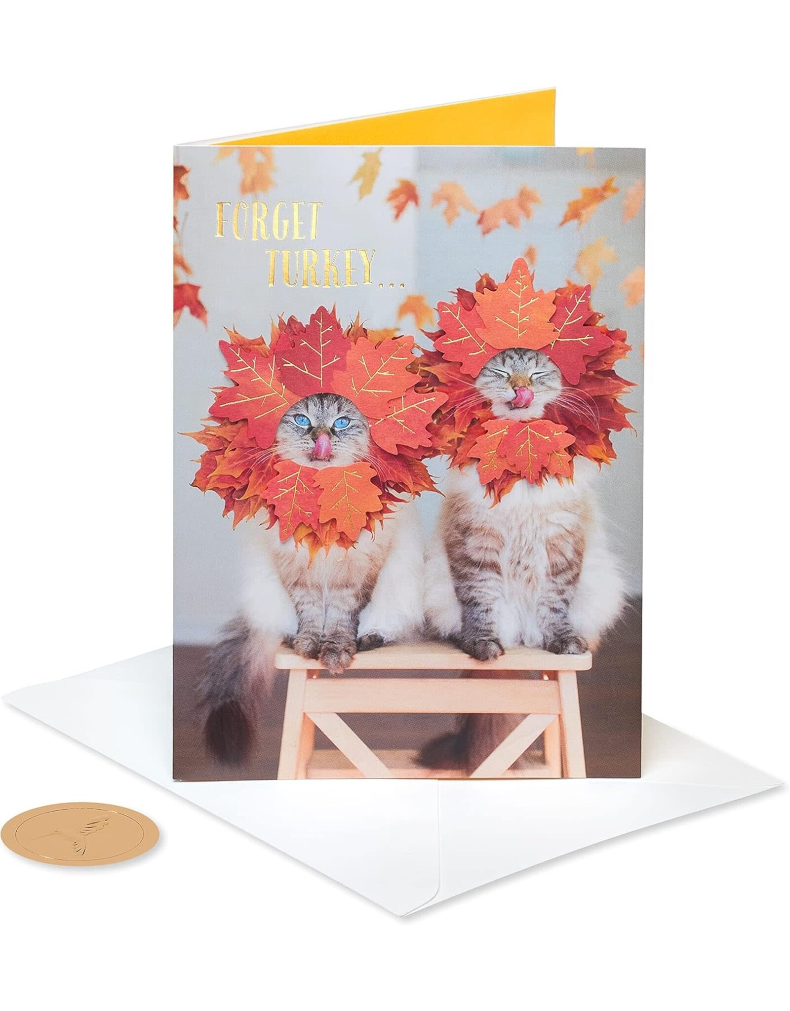PAPYRUS® Thanksgiving Cards Couple of Hams Cats W Fall Leaves