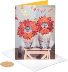 PAPYRUS® Thanksgiving Cards Couple of Hams Cats W Fall Leaves