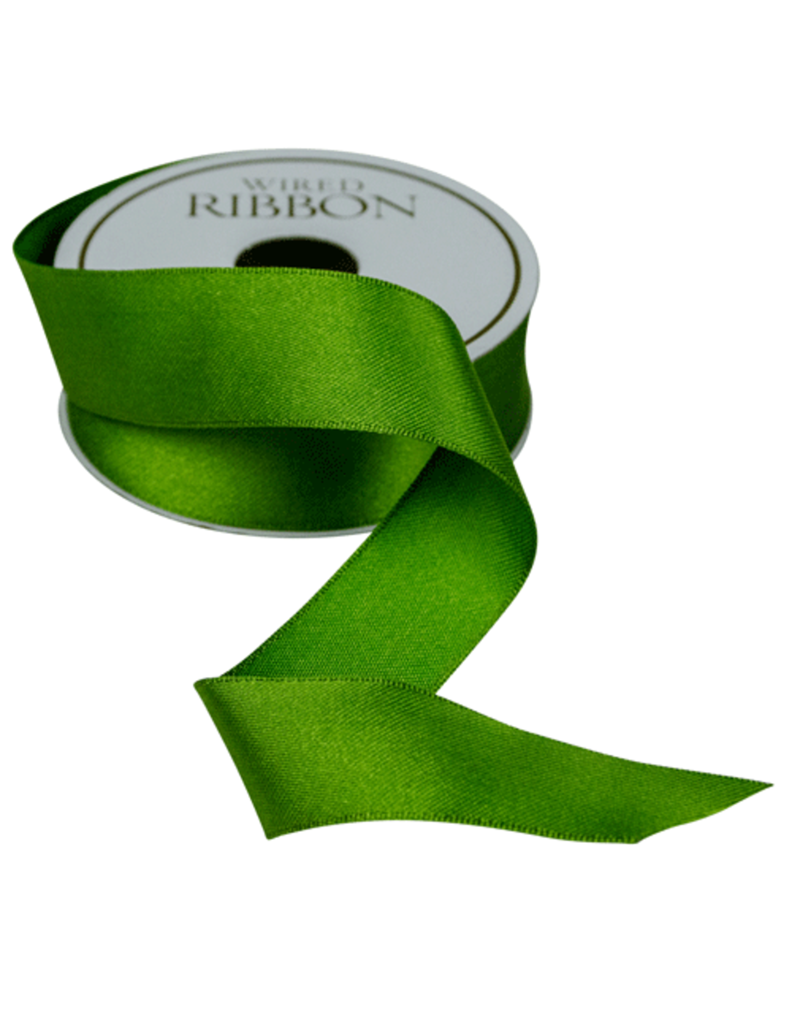 Caspari Solid Green Satin Wired Ribbon 1x96 Inch 8 Yard Spool
