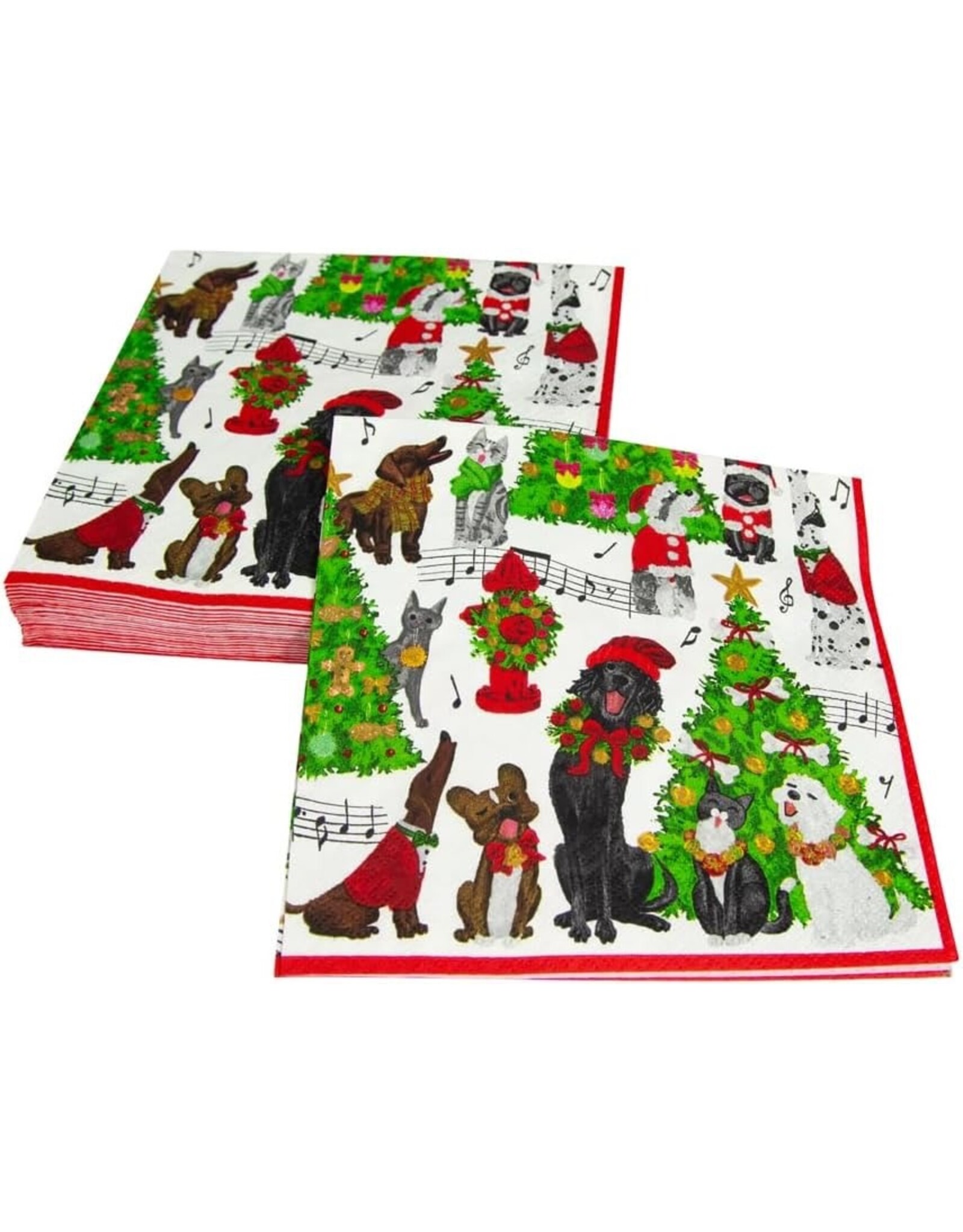Caspari Christmas Paper Luncheon Napkins 20pk Caroling Pets