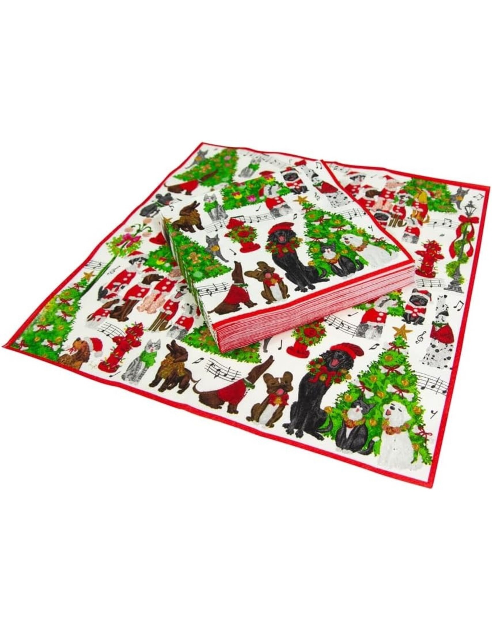 Caspari Christmas Paper Luncheon Napkins 20pk Caroling Pets