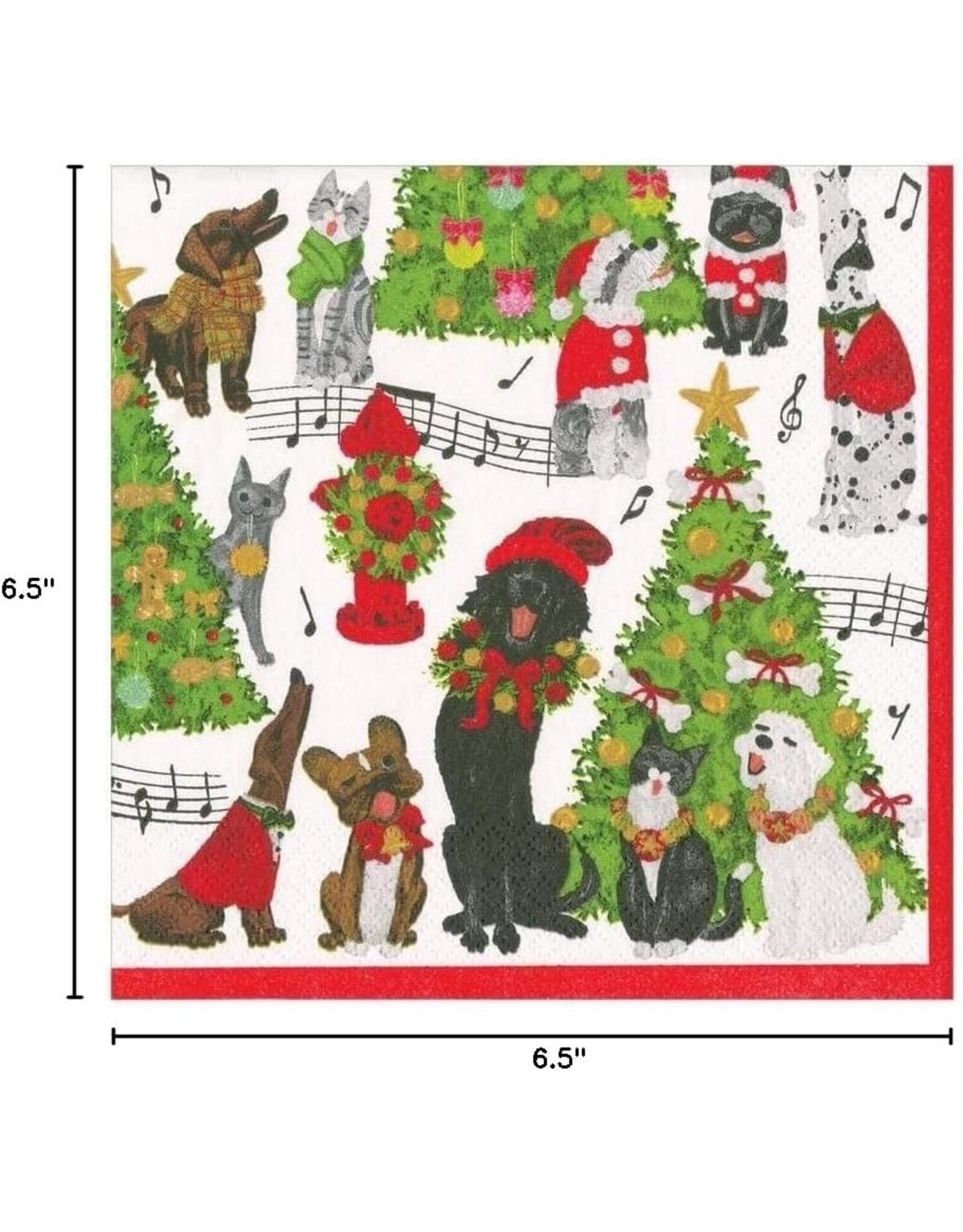 Caspari Christmas Paper Luncheon Napkins 20pk Caroling Pets