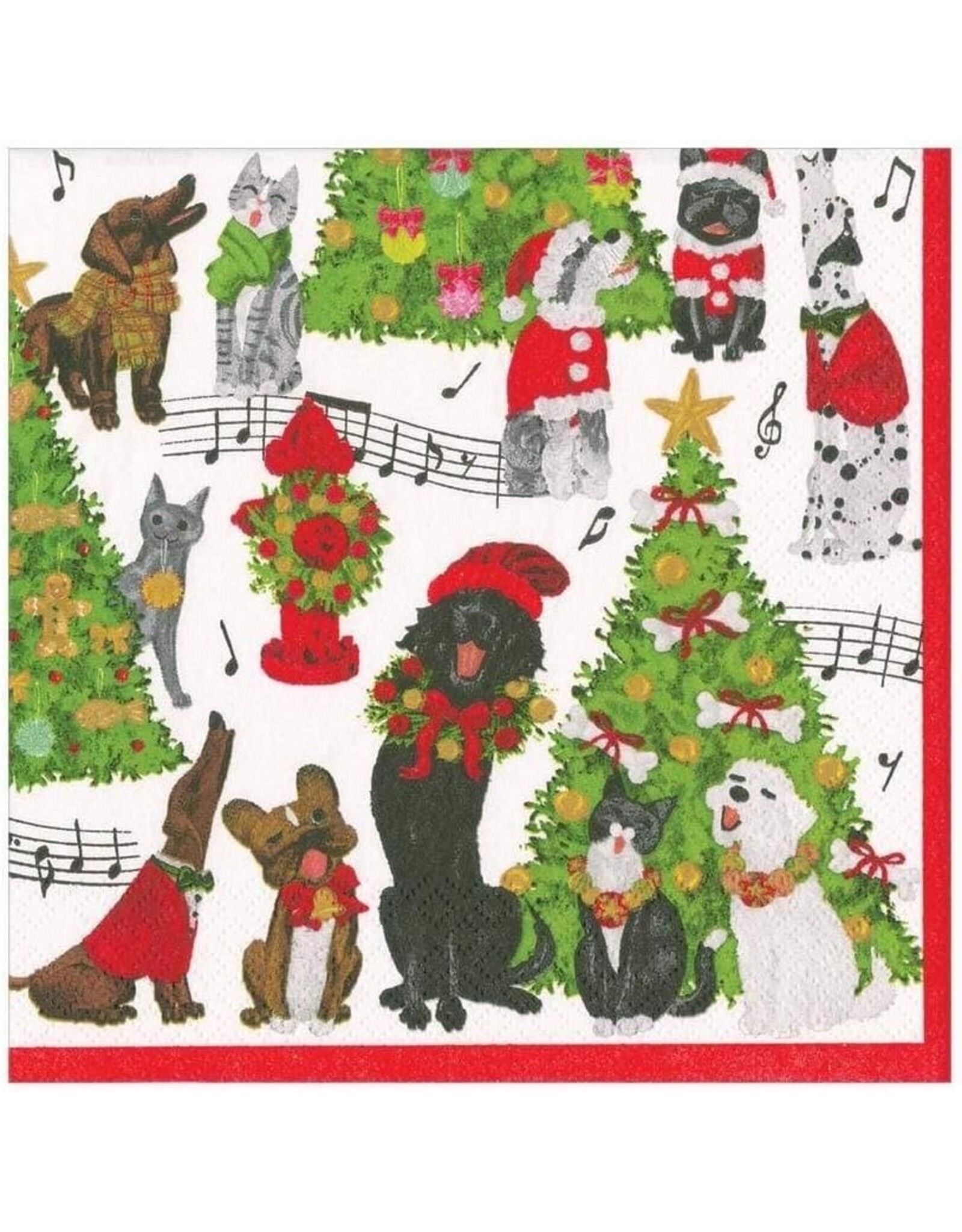 Caspari Christmas Paper Luncheon Napkins 20pk Caroling Pets