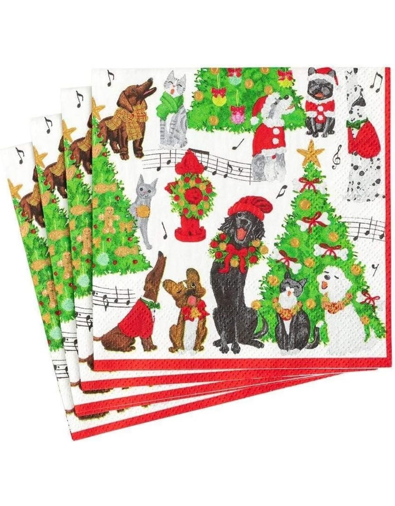 Caspari Christmas Paper Luncheon Napkins 20pk Caroling Pets