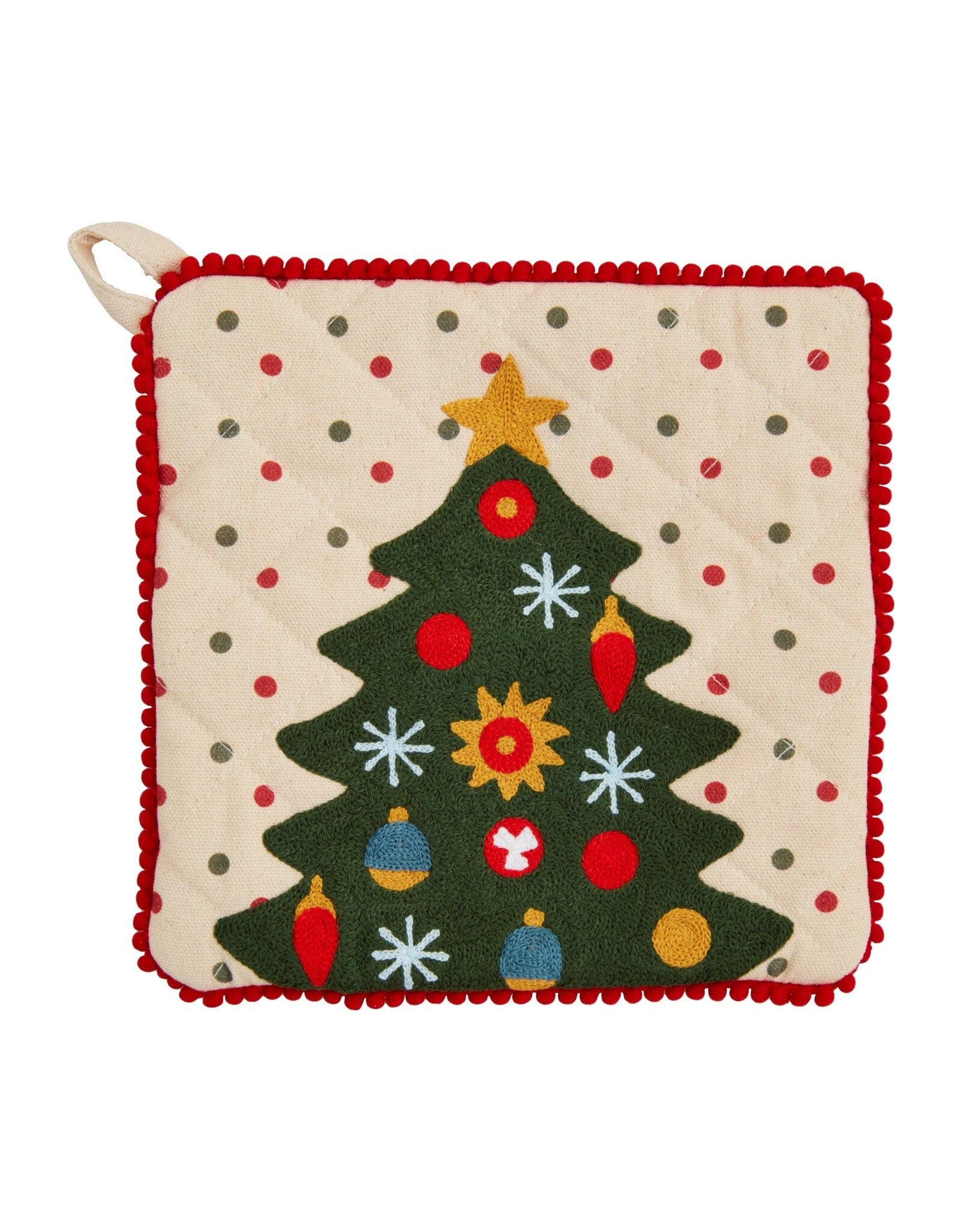 Mud Pie Christmas Pot Holder | Embroidered Quilted Christmas Tree
