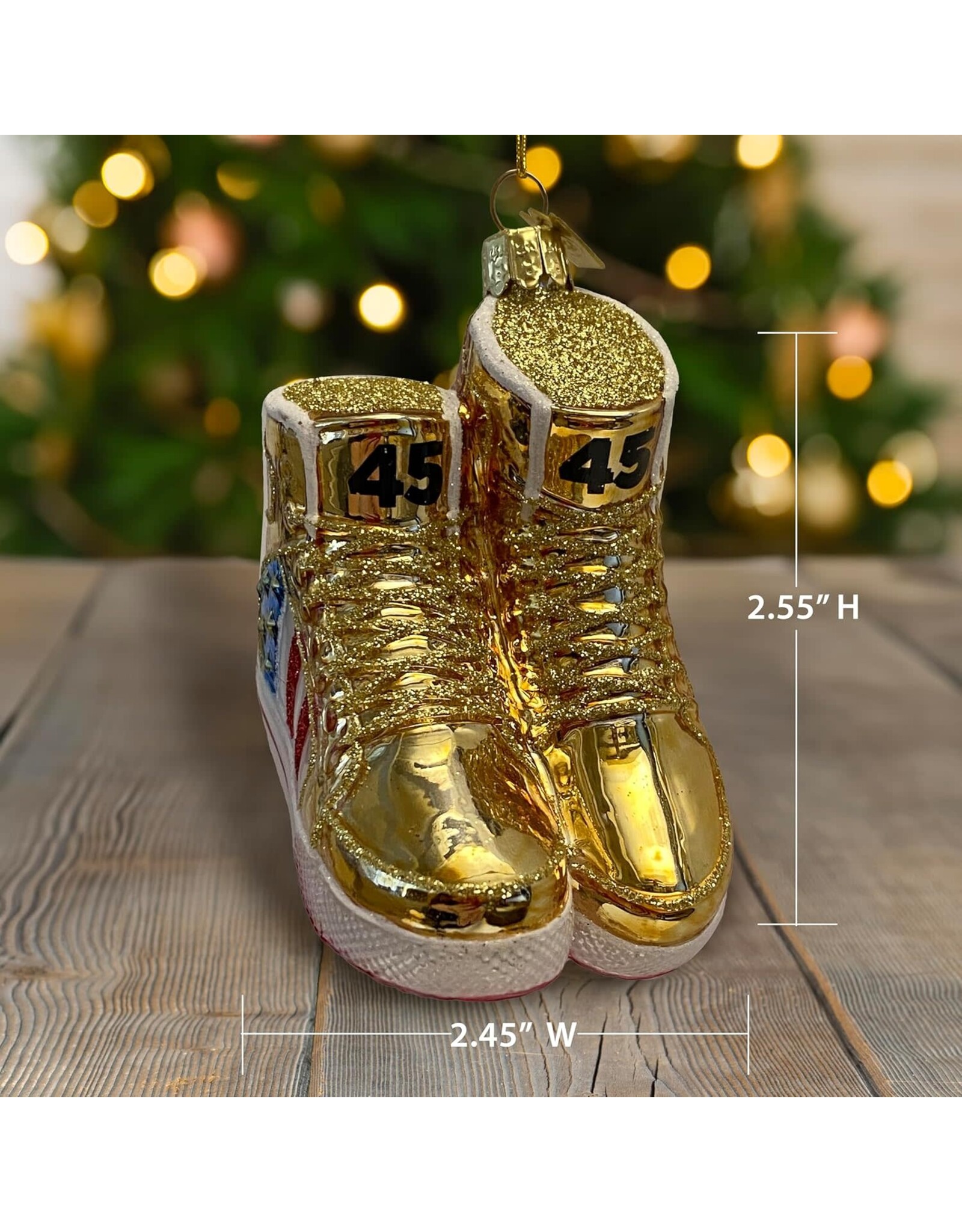 Kurt Adler TRUMP Gold Sneakers Christmas Ornament Glass 3.5 Inch