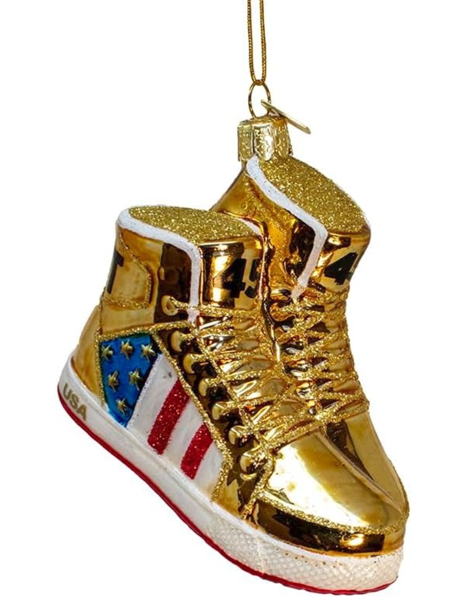 Kurt Adler TRUMP Gold Sneakers Christmas Ornament Glass 3.5 Inch