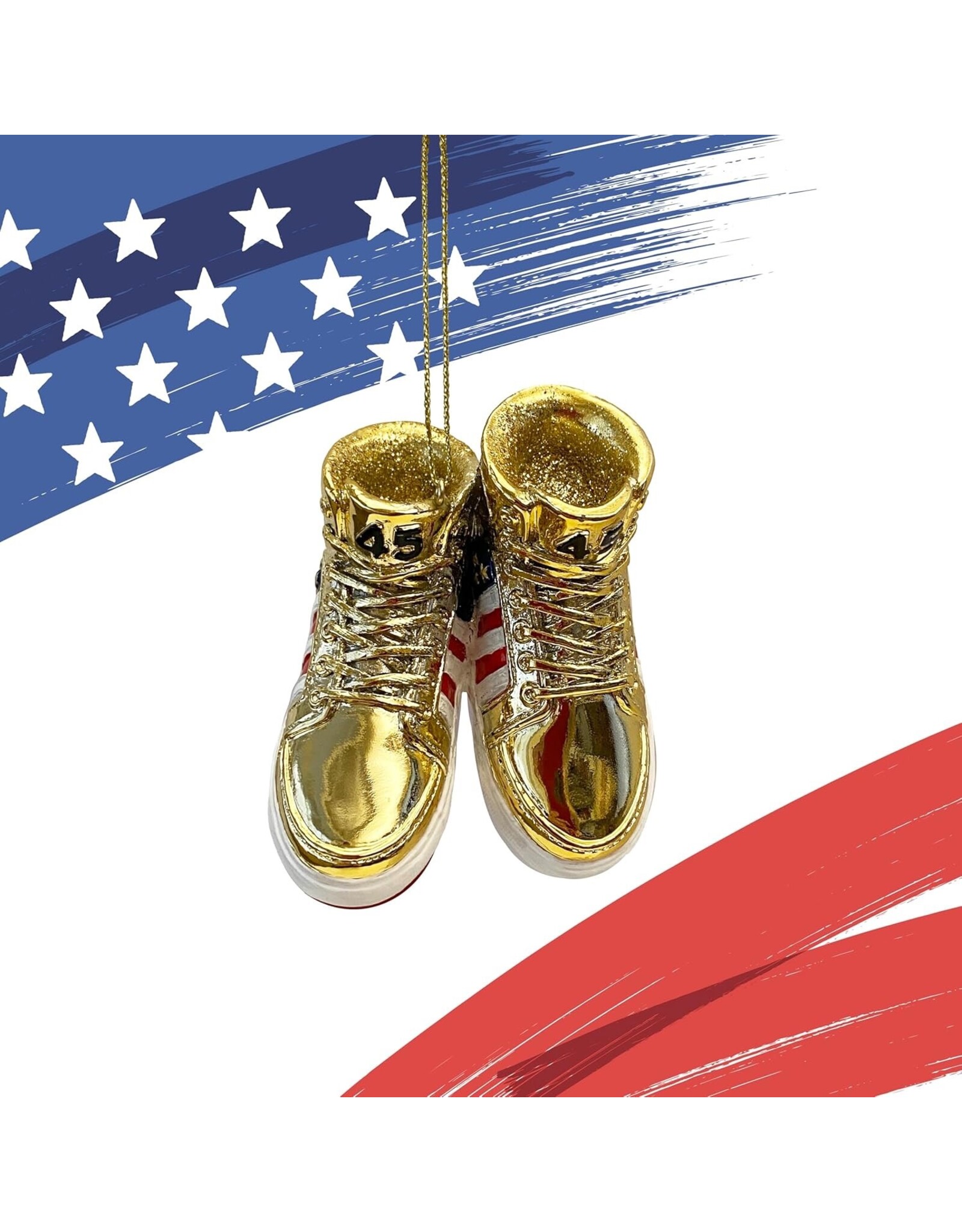 Kurt Adler TRUMP Gold Sneakers Christmas Ornament 3 Inch Resin