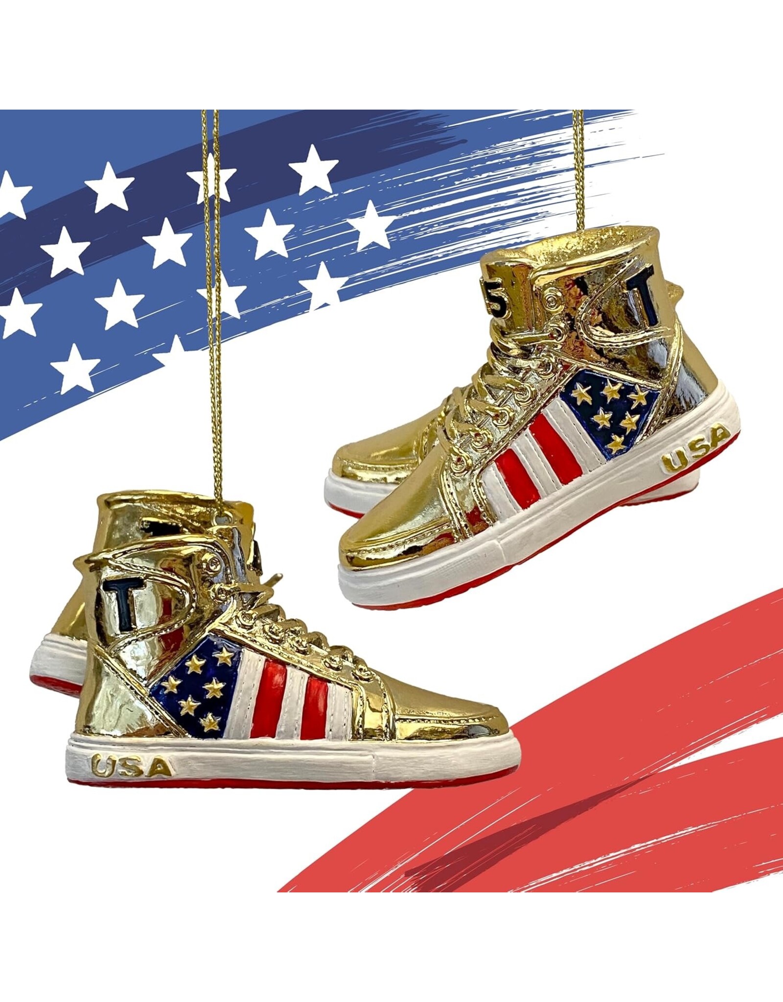 Kurt Adler TRUMP Gold Sneakers Christmas Ornament 3 Inch Resin