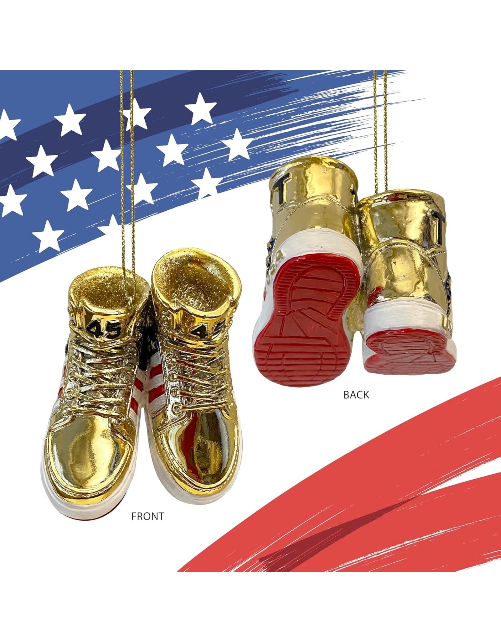Kurt Adler TRUMP Gold Sneakers Christmas Ornament 3 Inch Resin