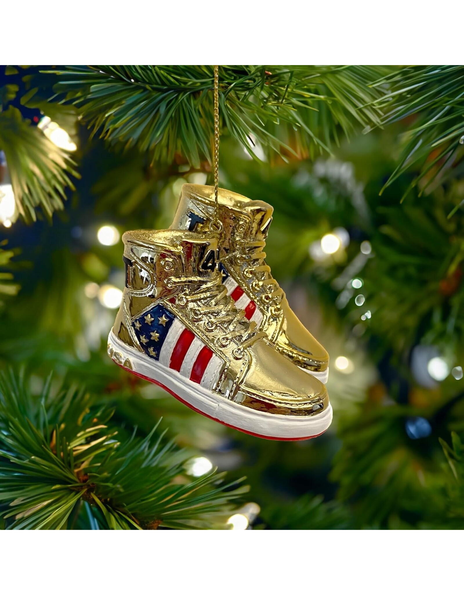 Kurt Adler TRUMP Gold Sneakers Christmas Ornament 3 Inch Resin