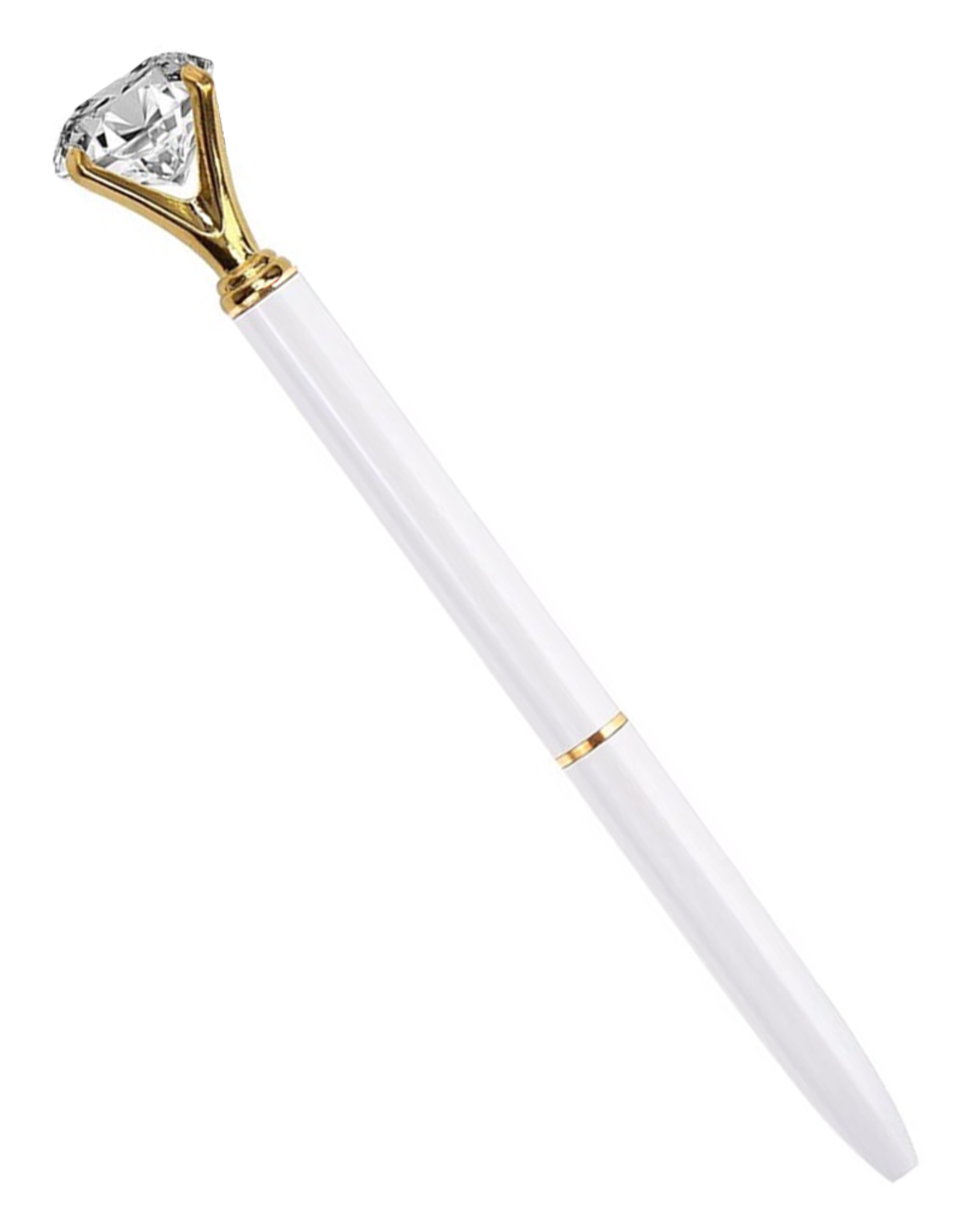 DIGS-N-GIFTS Diamond Pens Gem Top Ballpoint Pen w Gold Accents | White