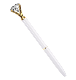 DIGS-N-GIFTS Diamond Pens Gem Top Ballpoint Pen w Gold Accents | White