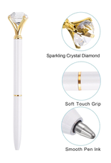 DIGS-N-GIFTS Diamond Pens Gem Top Ballpoint Pen w Gold Accents | White