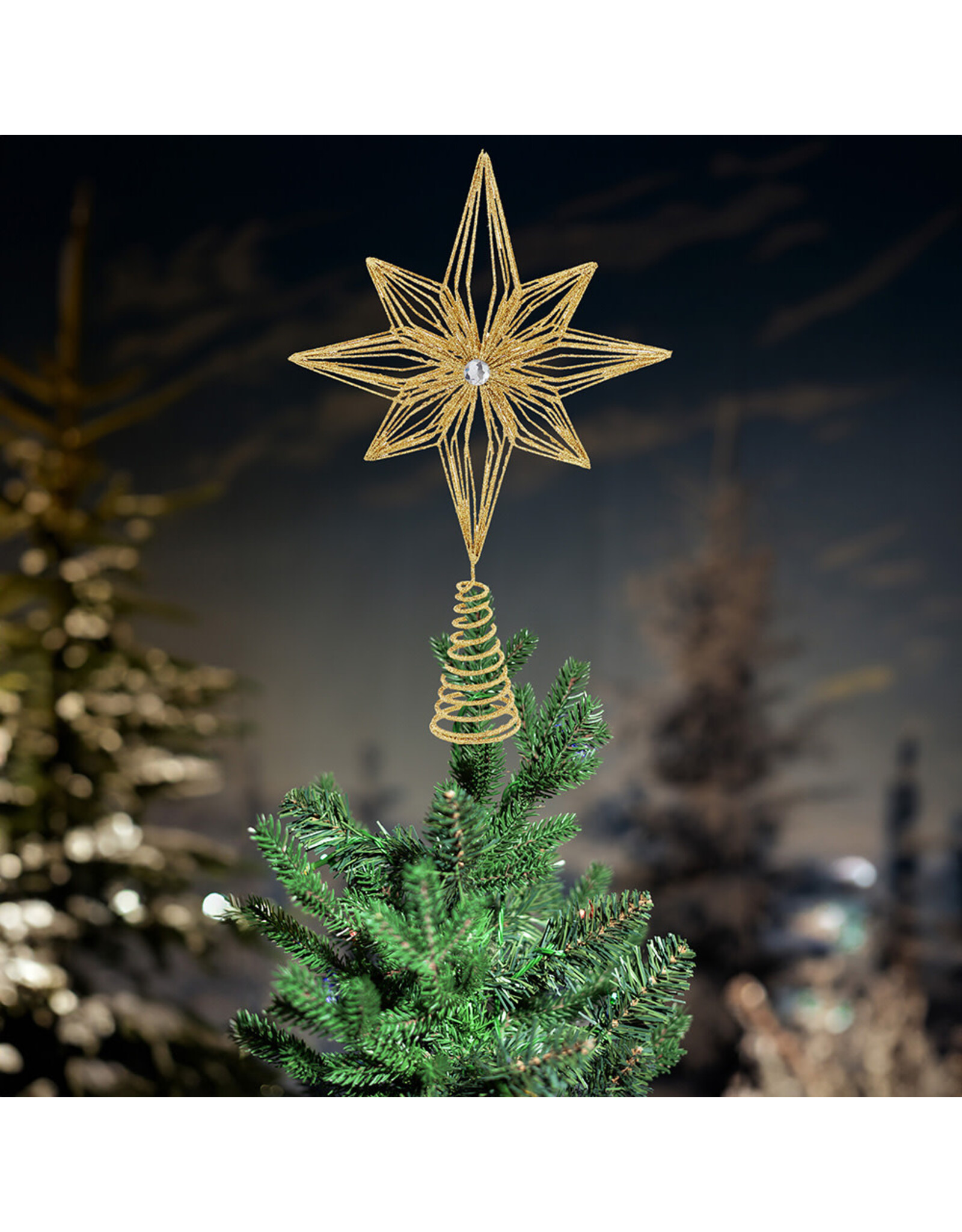 Kurt Adler Unlit Gold Glittered Treetop 12 Inch 6 Point Tree Topper
