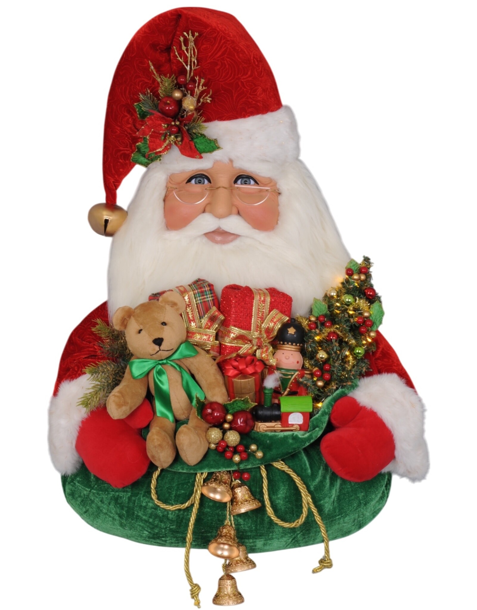 Karen Didion Santa Head Lighted w Gift Bag Wall Door Hanger Decor 36"