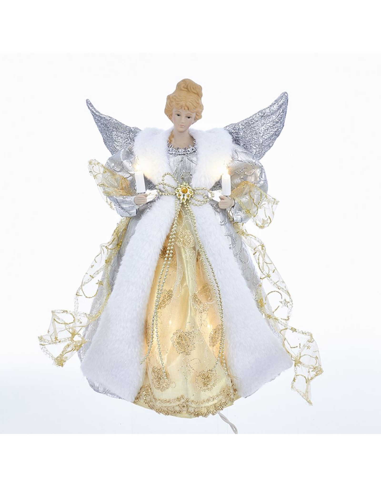 Kurt Adler Christmas Angel Tree Topper Silver and Gold 10 Light 12inch