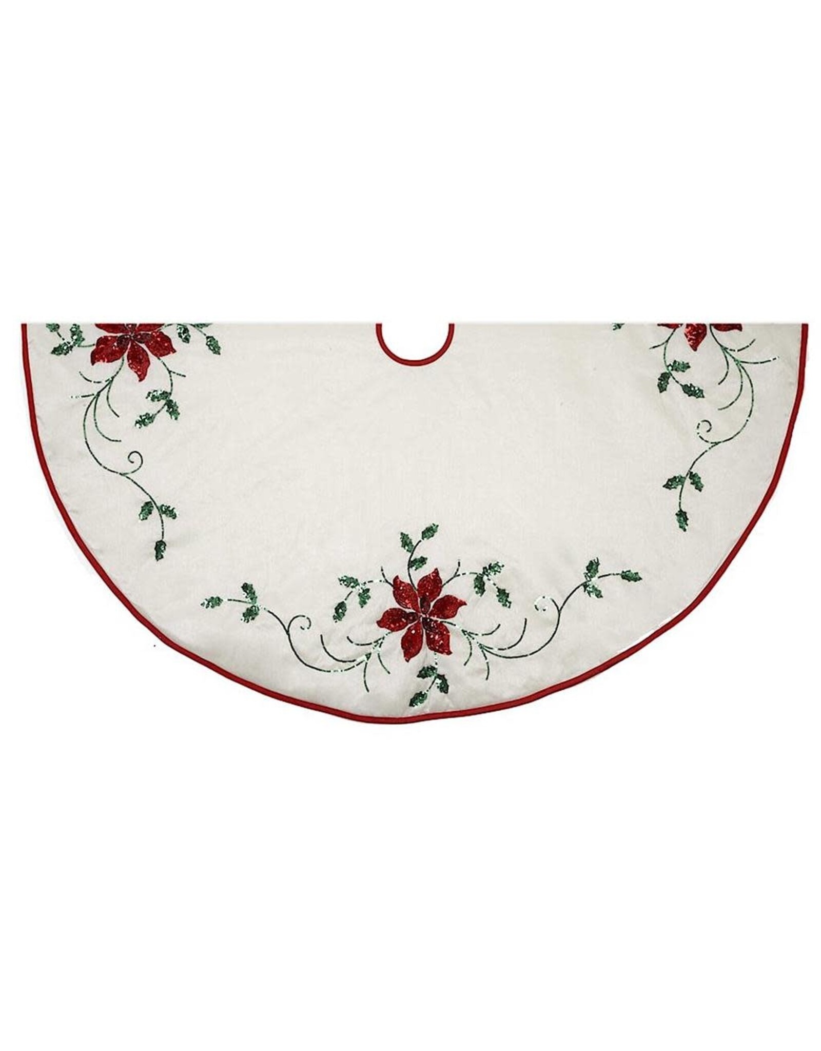 Kurt Adler Christmas Tree Skirt Ivory W Poinsettia Embroidery 48 Inch