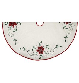 Kurt Adler Christmas Tree Skirt Ivory W Poinsettia Embroidery 48 Inch