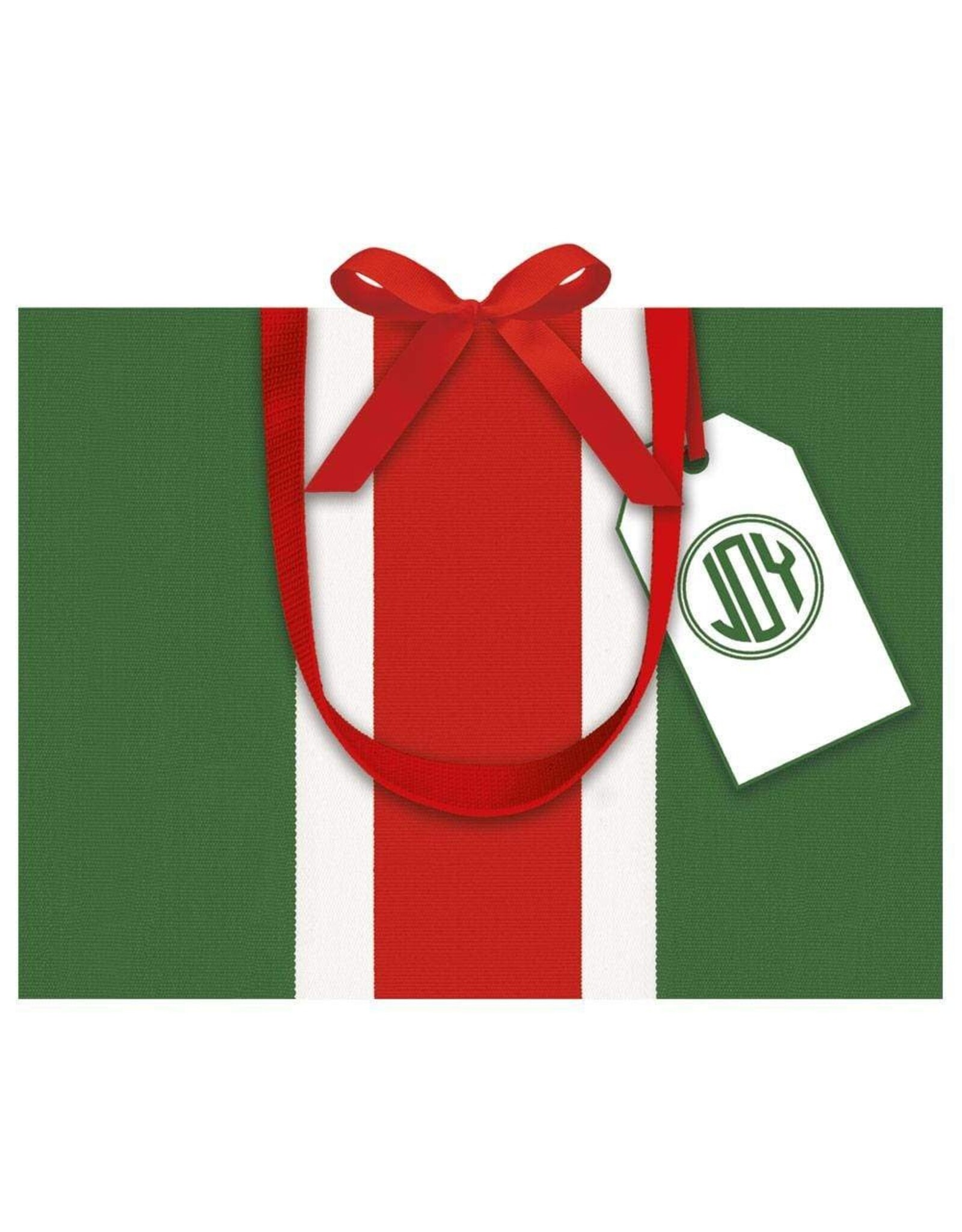 Caspari Christmas Gift Bag SM 7x3x5 Firenze Stripe Red White Green