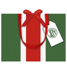 Caspari Christmas Gift Bag SM 7x3x5 Firenze Stripe Red White Green