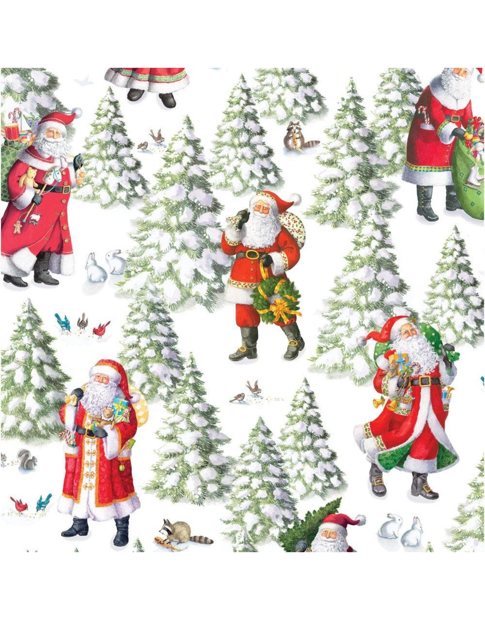 Caspari Christmas Gift Wrapping Paper 8ft Woodland Santa