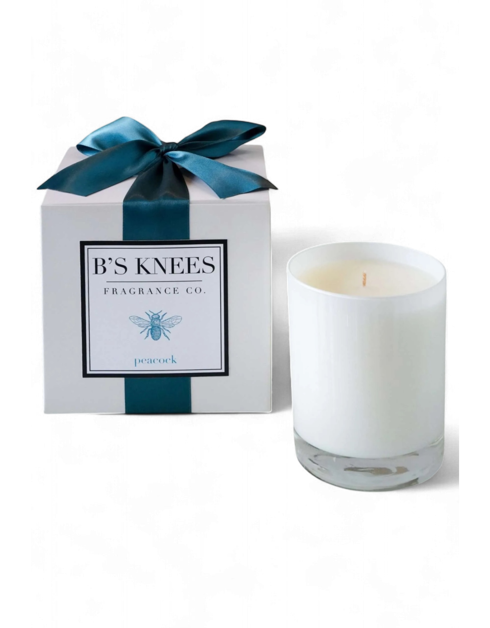 B's Knees Fragrance Candles 1 Wick White Glass | PEACOCK Scent