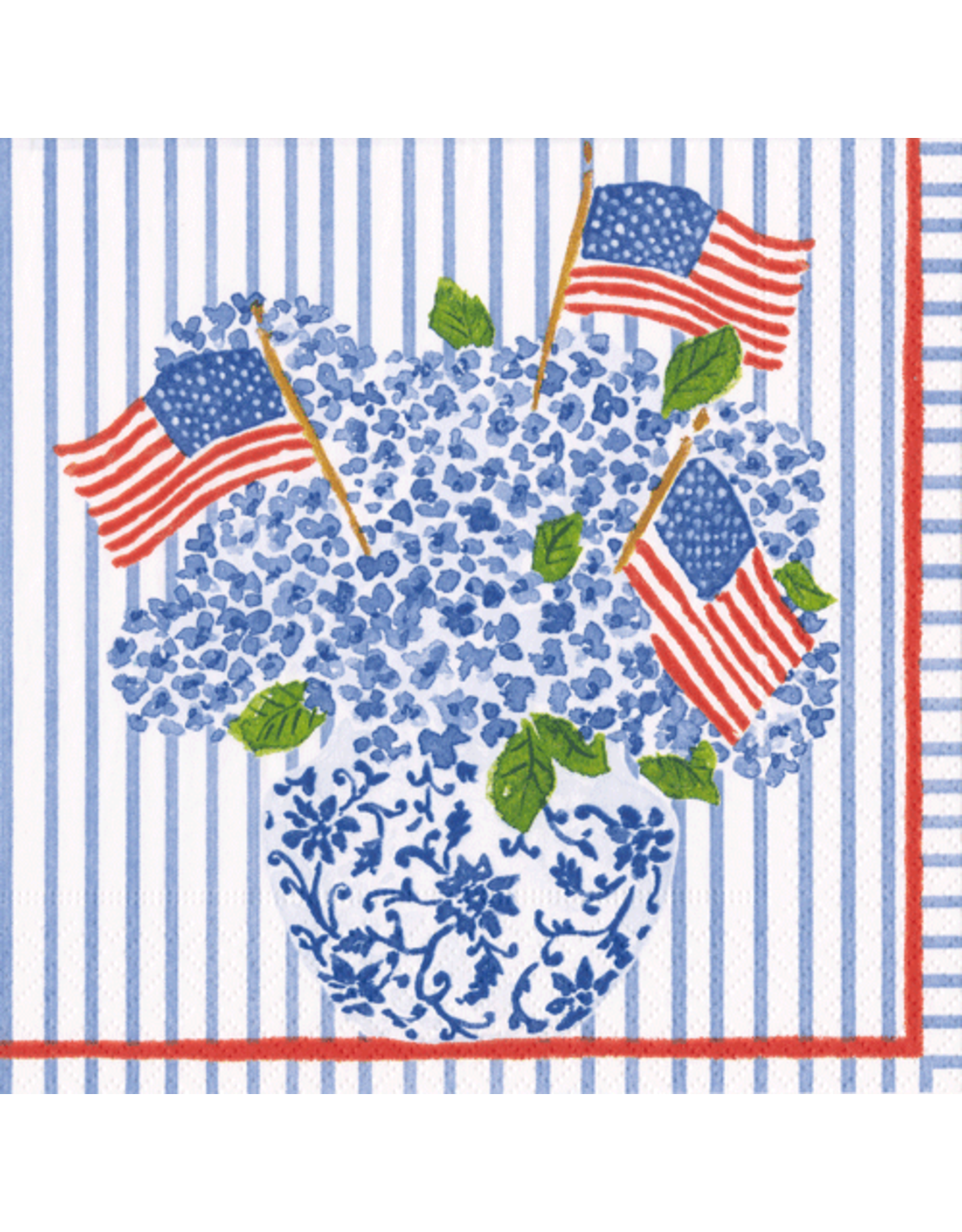 Caspari Paper Lunch Napkins 20pk Flags And Hydrangeas