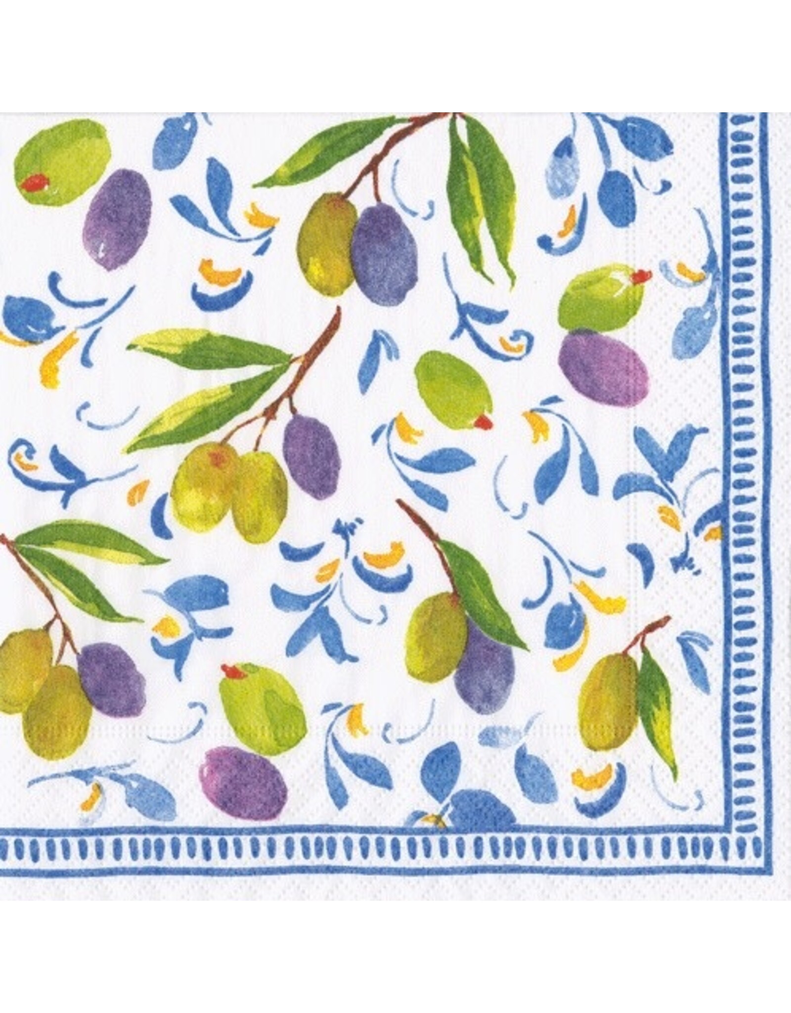 Caspari Paper Cocktail Napkins 20pk Olives Mediterranean Blue