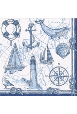 Caspari Paper Cocktail Napkins 20pk Nautical To The Lighthouse