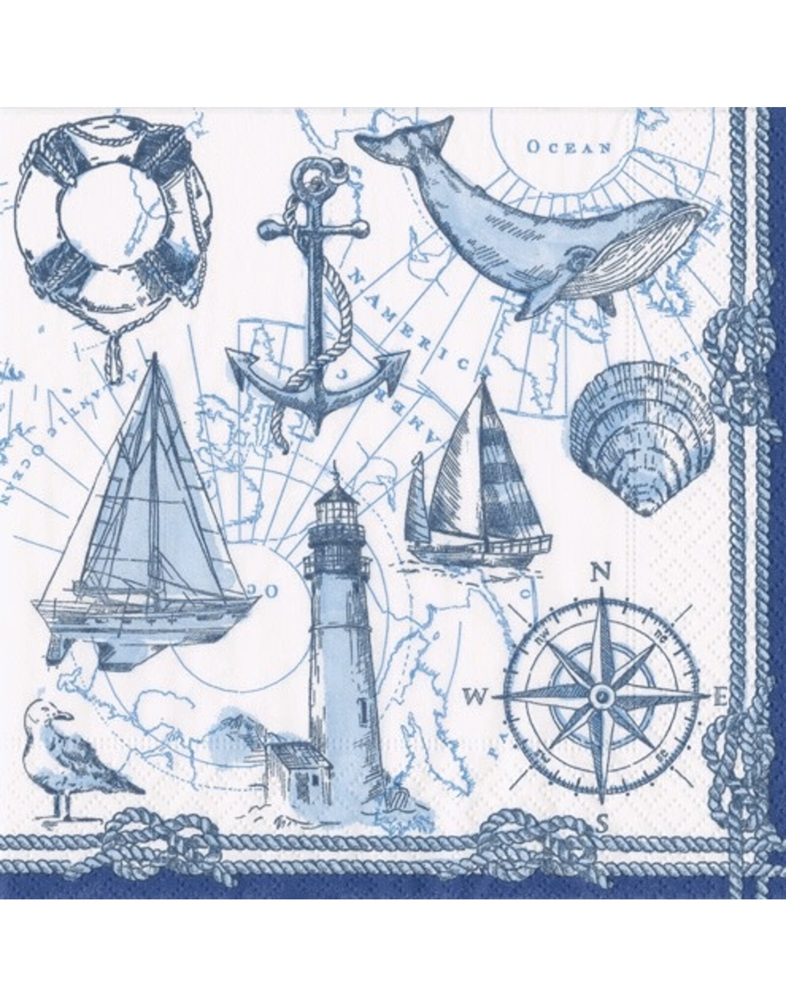 Caspari Paper Cocktail Napkins 20pk Nautical To The Lighthouse