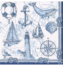 Caspari Paper Cocktail Napkins 20pk Nautical To The Lighthouse