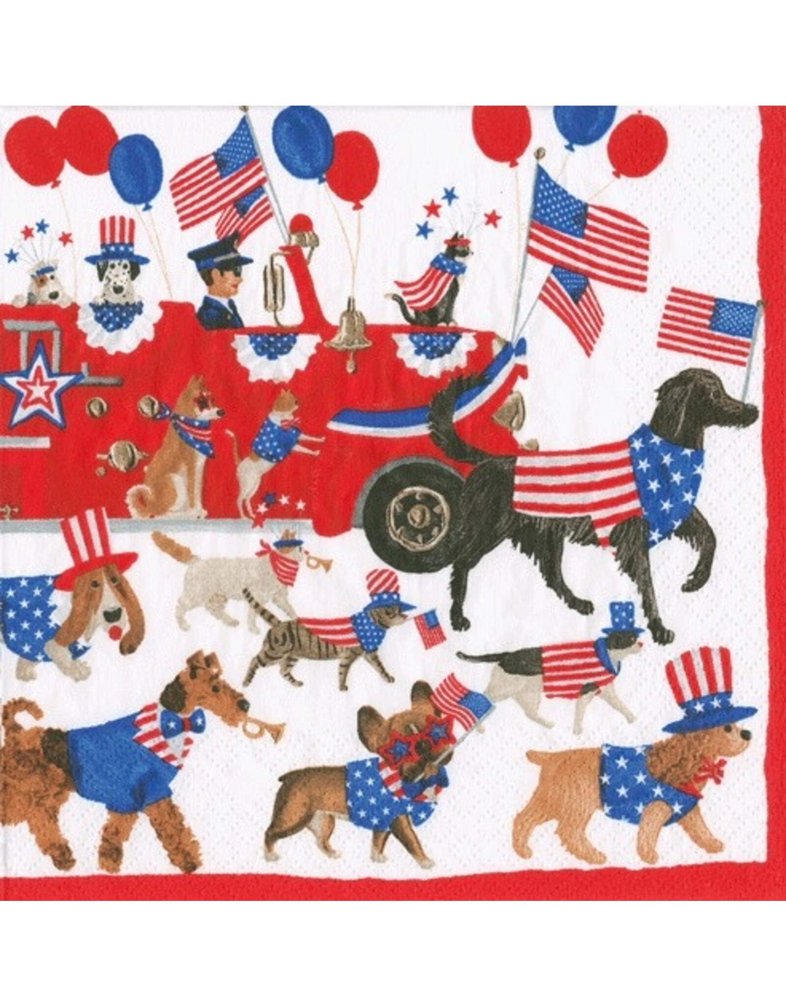 Caspari Patriotic Paper Cocktail Napkins 20pk Join The Parade Pet