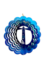 DIGS-N-GIFTS Lighthouse Metal Wind Spinner 6 Inch Blue