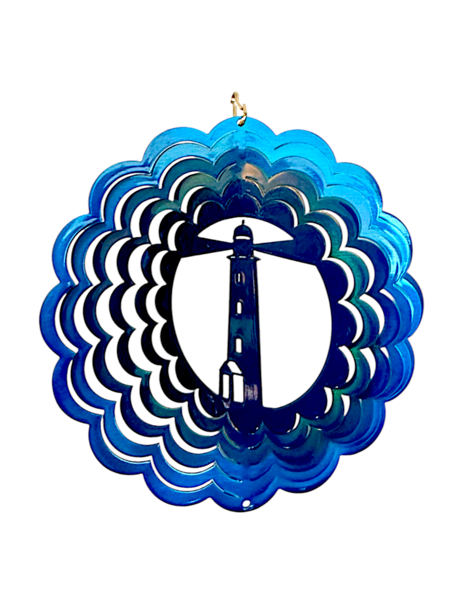 DIGS-N-GIFTS Lighthouse Metal Wind Spinner 6 Inch Blue
