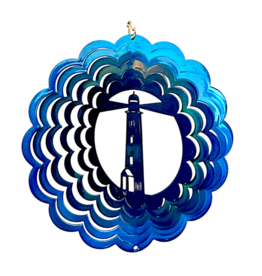 DIGS-N-GIFTS Lighthouse Metal Wind Spinner 6 Inch Blue