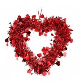 DIGS-N-GIFTS Red Tinsel Hearts Wreath 12x12 Inch Valentines Day Heart Decor