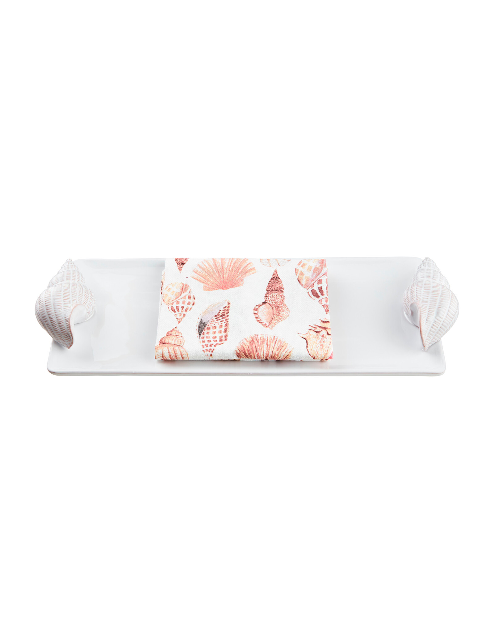 Mud Pie Shell Handle Hostess Tray w Towel Set