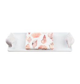 Mud Pie Shell Handle Hostess Tray w Towel Set