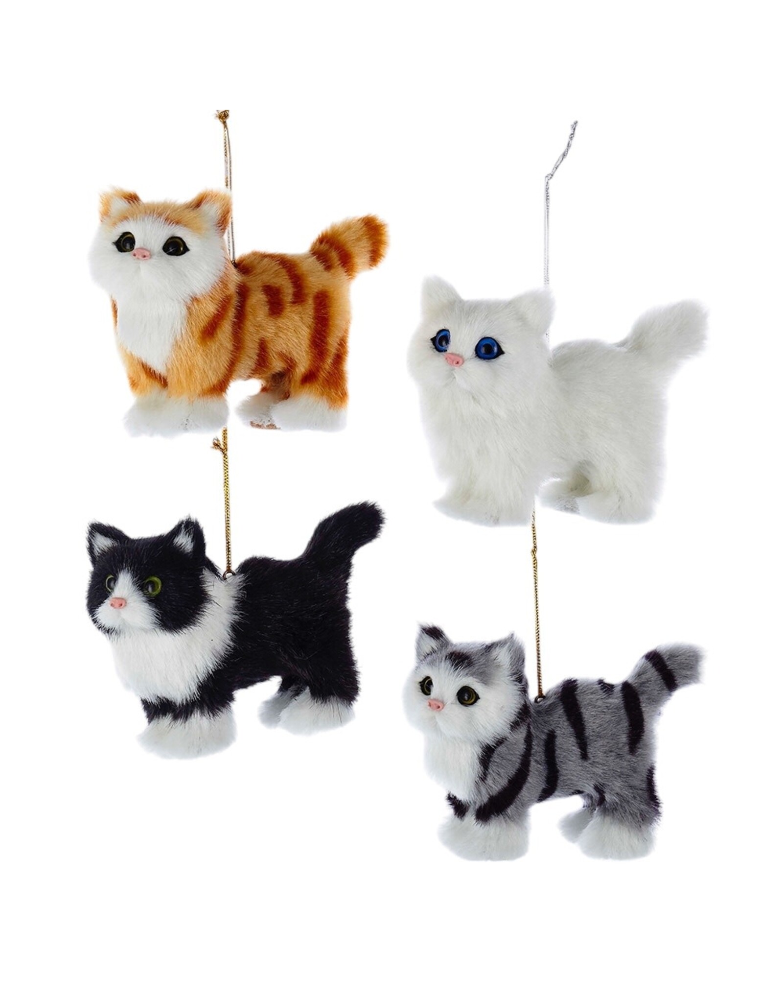 Kurt Adler Christmas Cat Ornaments Plush Cat Ornaments Set of 4