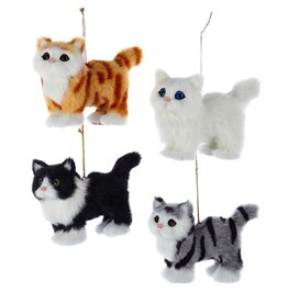 Kurt Adler Christmas Cat Ornaments Plush Cat Ornaments Set of 4