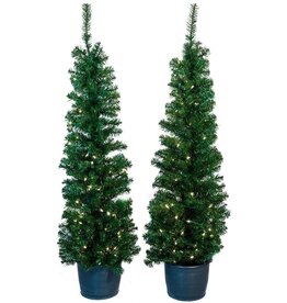 Kurt Adler 5 FT Potted Porch Christmas Trees Set Pre-Lit WW lights