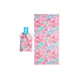 Mud Pie Quick Dry Beach Towel Set w Chair Clips in Drawstring Pouch PK