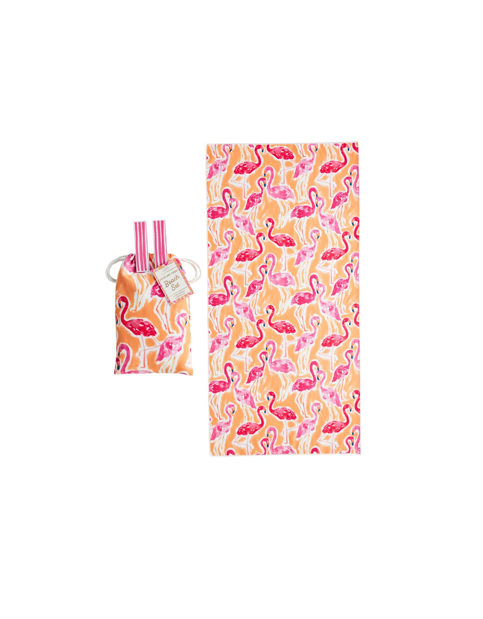 Mud Pie Quick Dry Beach Towel Set w Chair Clips in Drawstring Pouch OR